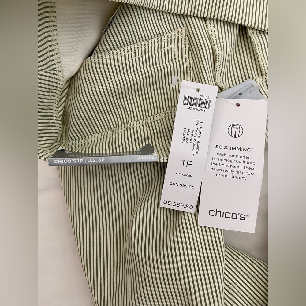 Chico's 1P (US 8P) icon Stripe ankle Pants so slimming brigitte slim leg nwt - Picture 9 of 15
